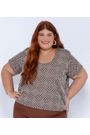 Blusa Bordada Marrom - Plus Size