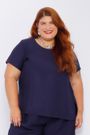 Blusa Social Botão Viscose Azul Marinho - Plus Size