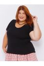 Blusa Malha Ribana Preta - Plus Size
