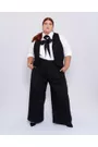 Calça Pantalona Botões 2.0 Linho com Elastano Preta - Plus Size
