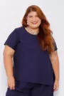 Blusa Social Botão Viscose Azul Marinho - Plus Size