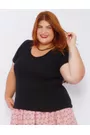 Blusa Malha Ribana Preta - Plus Size
