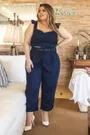 Calça Botões 2.0 Linho com Elastano Azul Marinho - Plus Size
