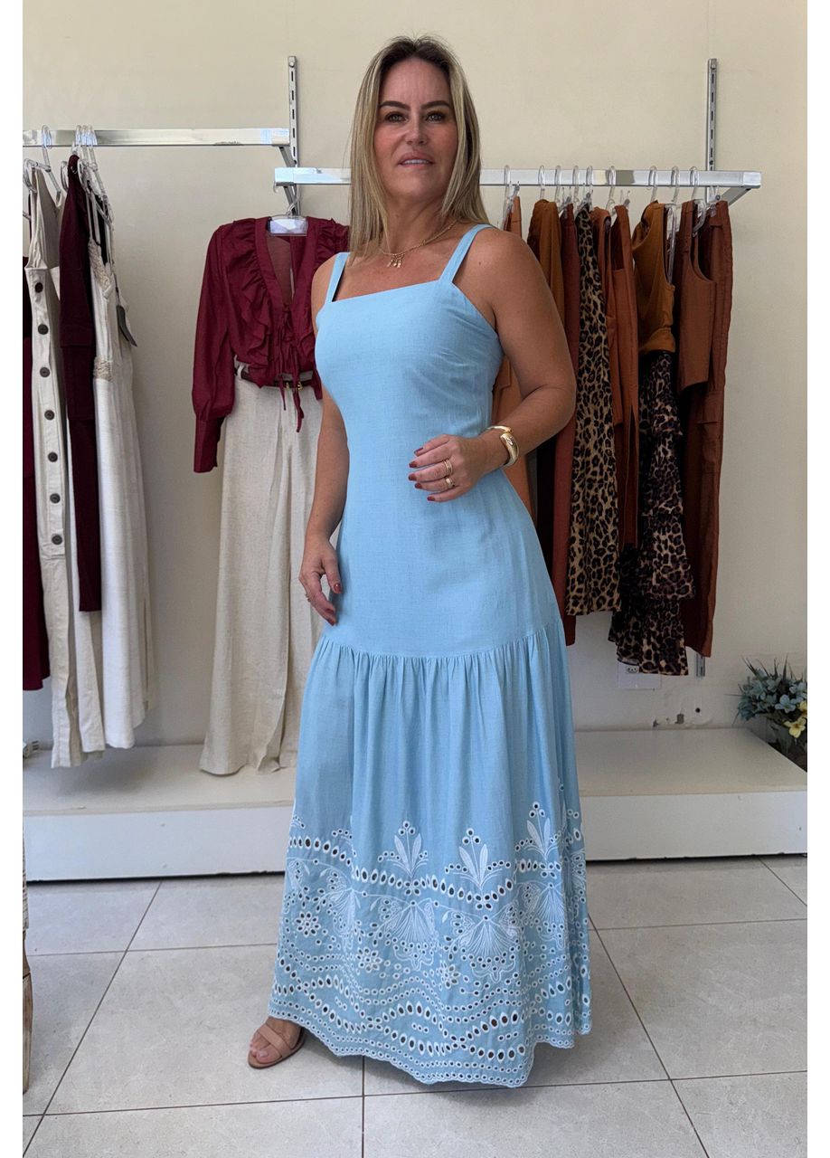 Vestido Bordado - Azul