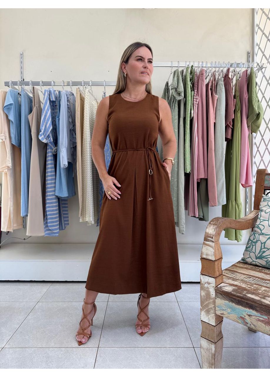 Vestido Cinto - Marrom