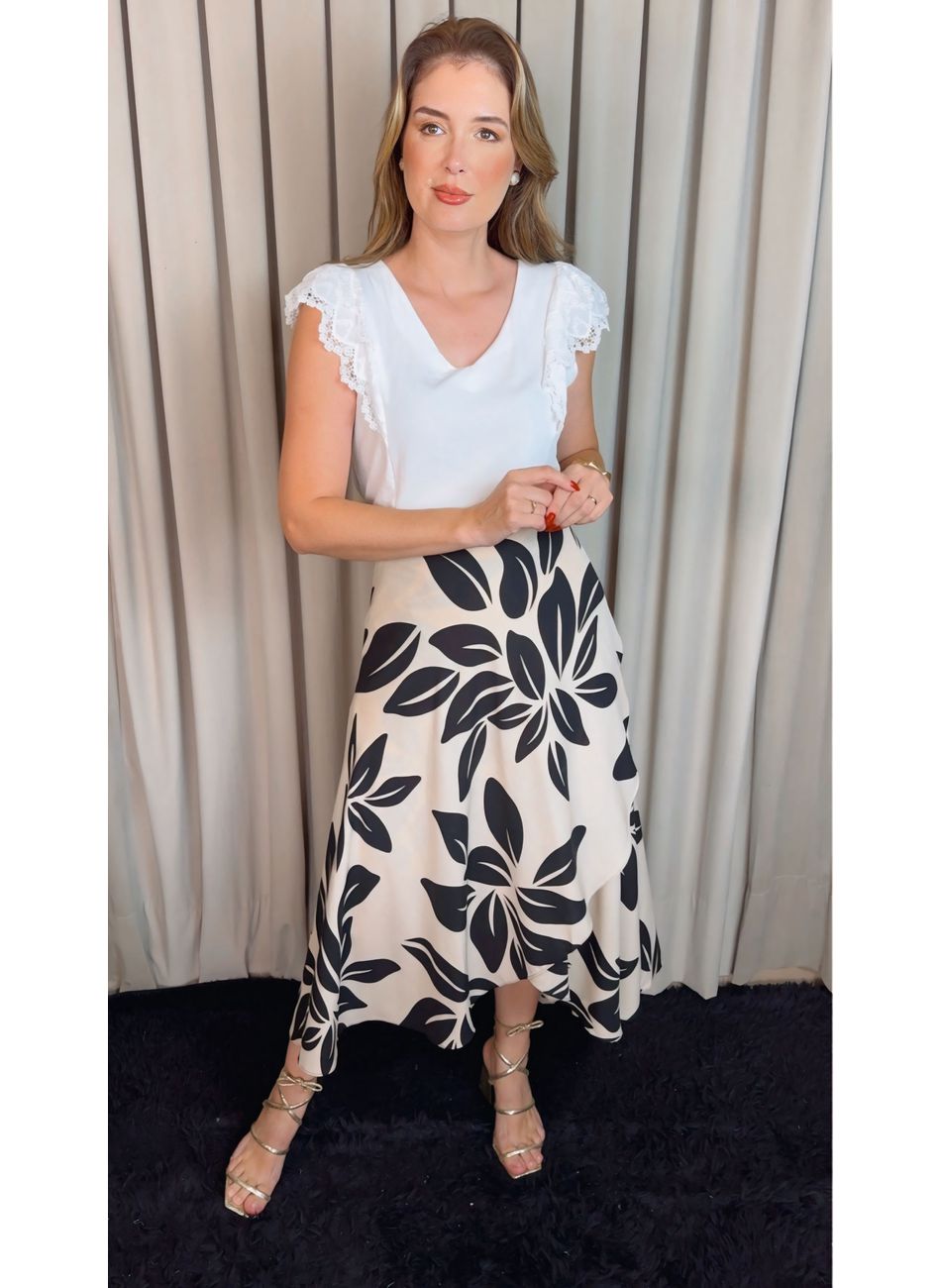 Saia Transpassada Feminina - Estamp... - D'Menina