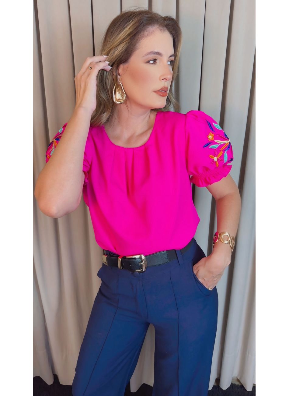 Blusa Feminina Manga Bordada Colori... - D'Menina