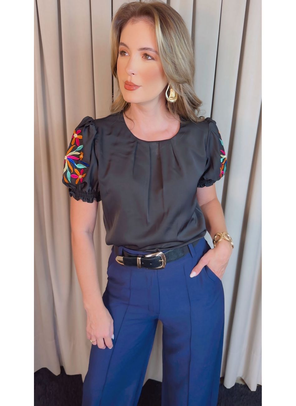 Blusa Feminina Manga Bordada Colori... - D'Menina