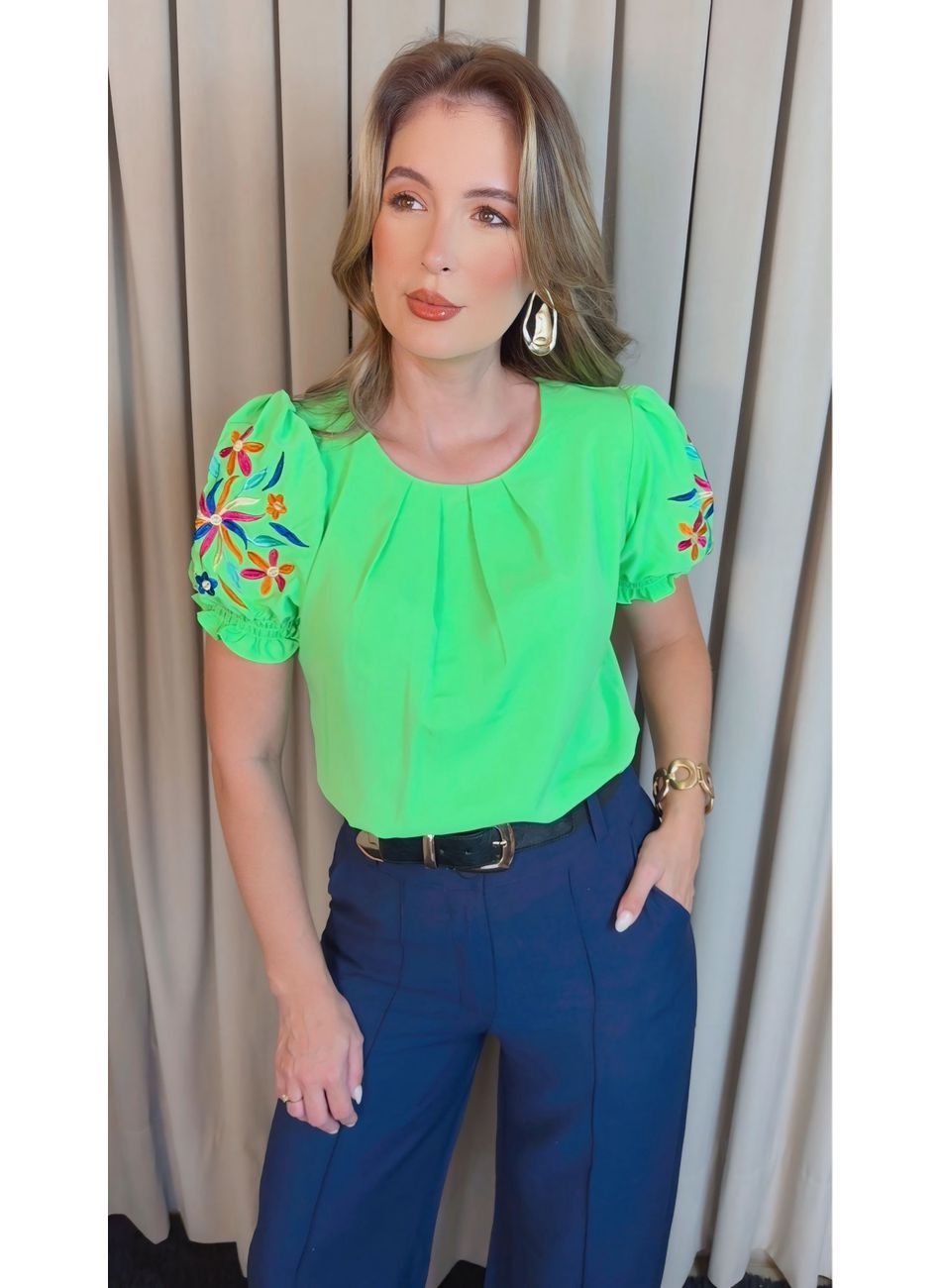 Blusa Feminina Manga Bordada Colori... - D'Menina