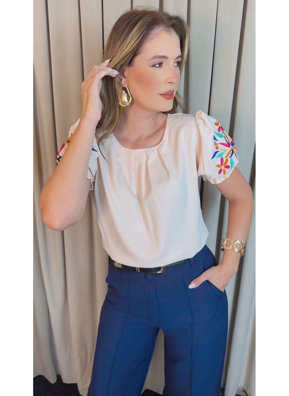 Blusa Feminina Manga Bordada Colori... - D'Menina