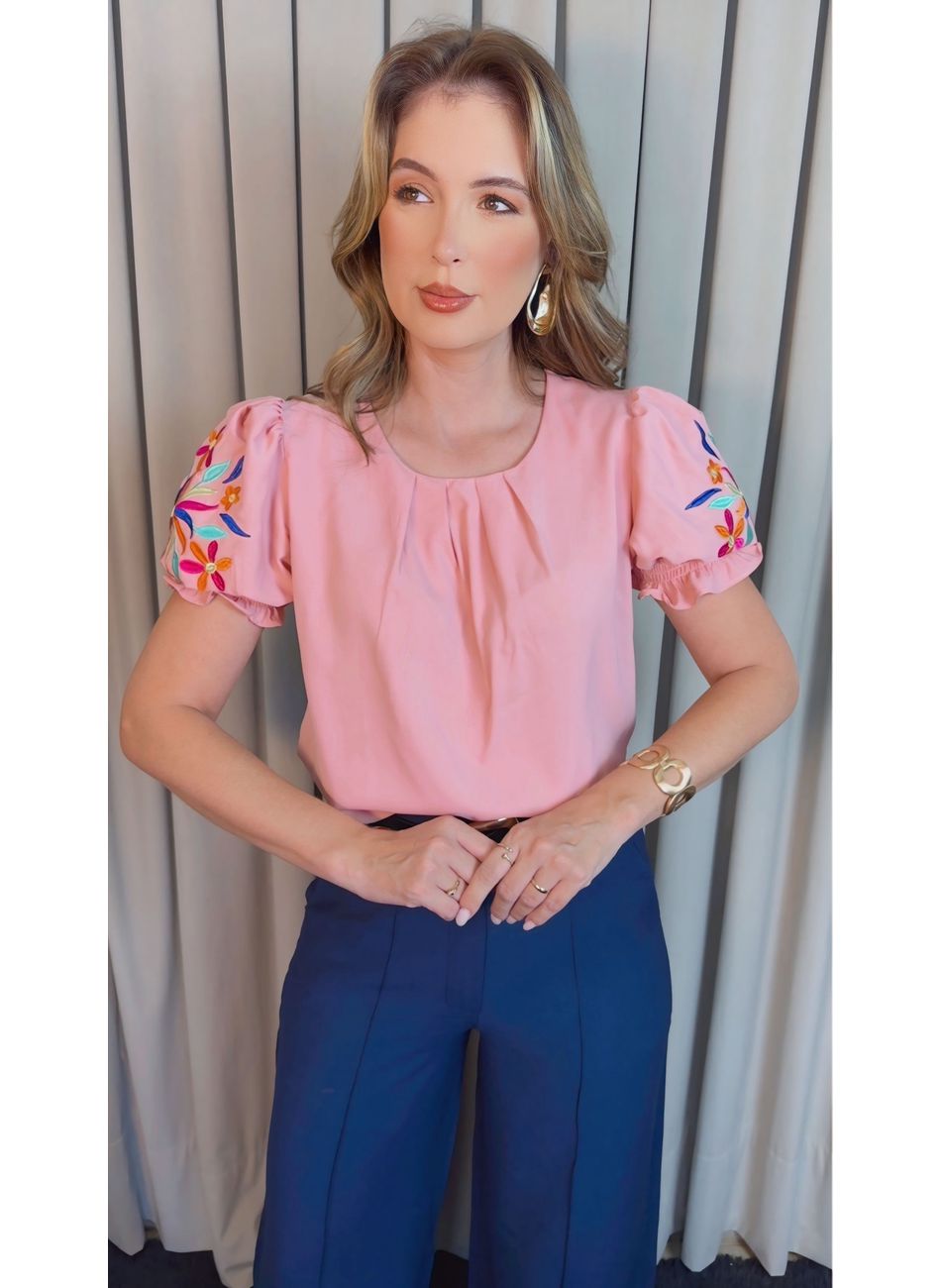Blusa Feminina Manga Bordada Colori... - D'Menina