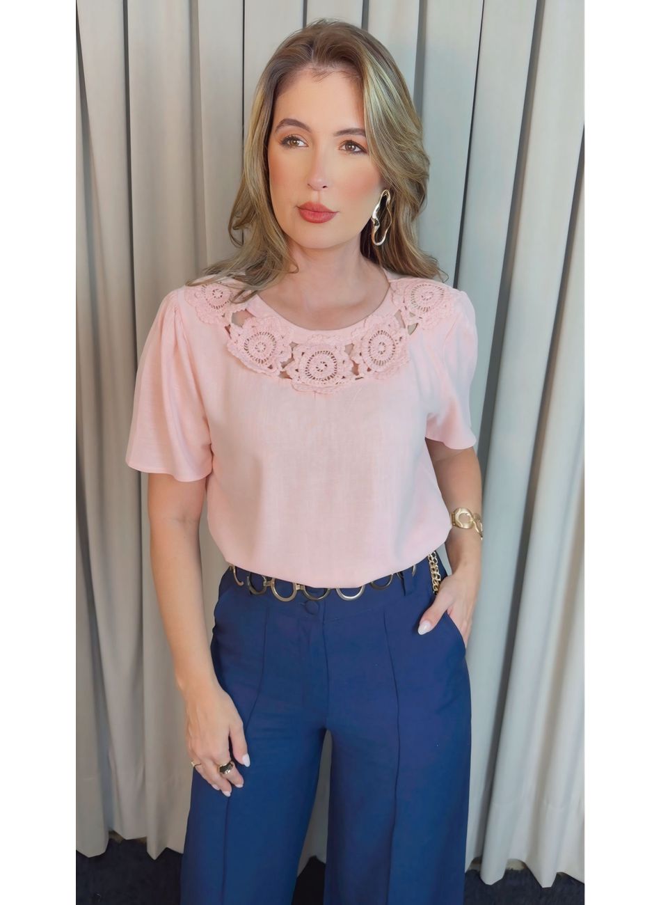 Blusa Feminina Flor Em Crochê - Ros... - D'Menina