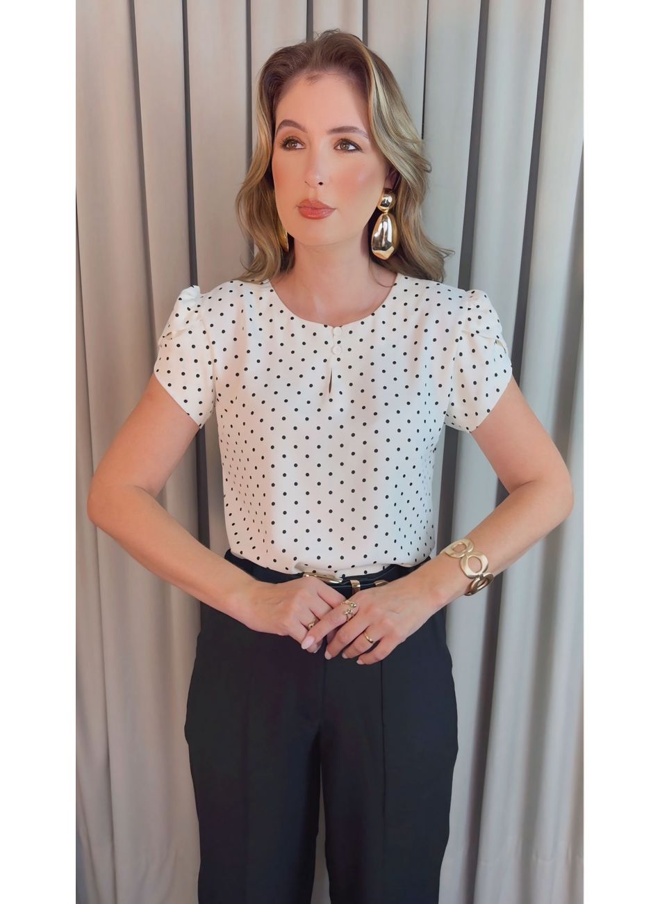 Blusa Feminina Poa Manguinha - Bran... - D'Menina