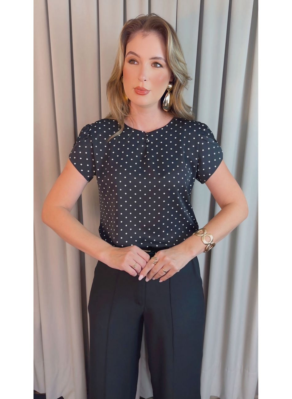 Blusa Feminina Poa Manguinha - Pret... - D'Menina