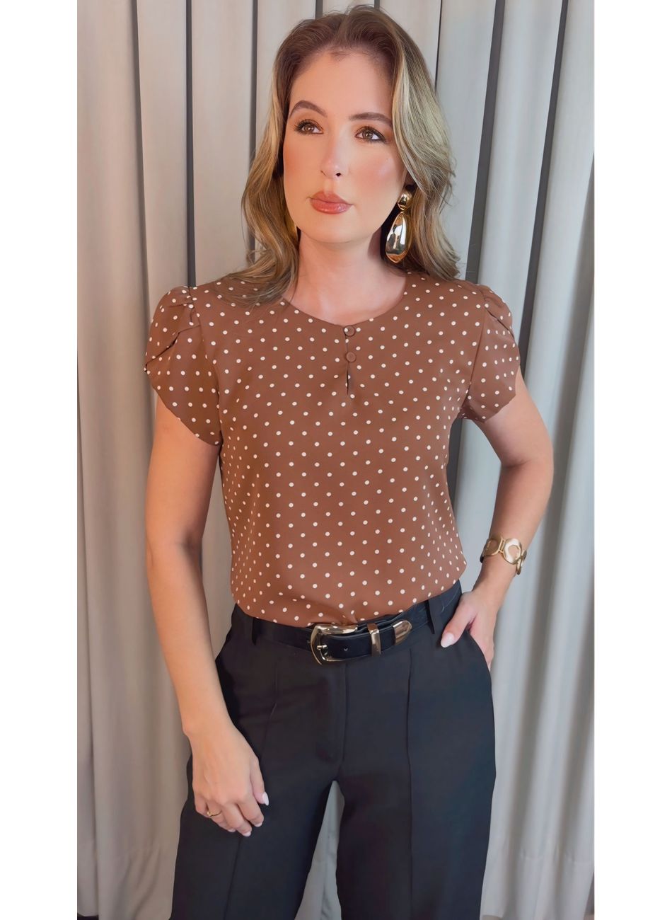 Blusa Feminina Poa Manguinha - Marr... - D'Menina