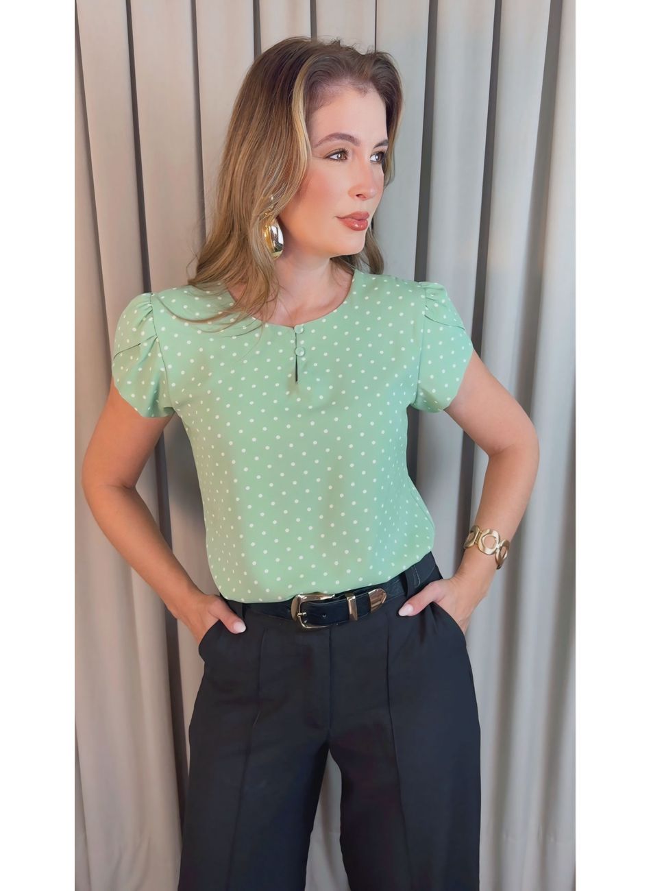 Blusa Feminina Poa Manguinha - Verd... - D'Menina