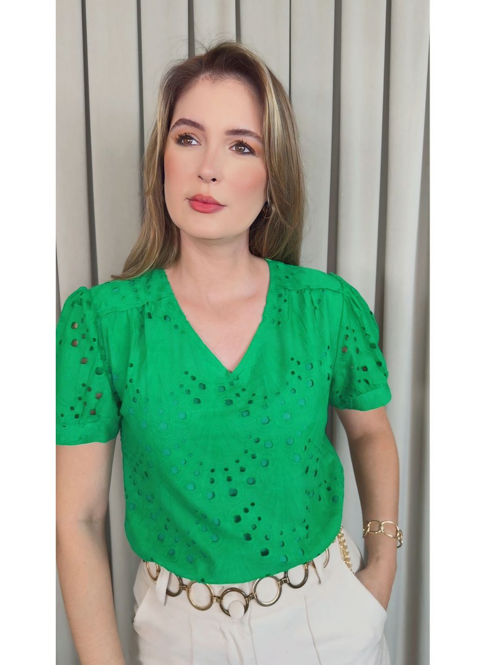 Blusa Feminina Em Lese Bordada - Ve... - D'Menina
