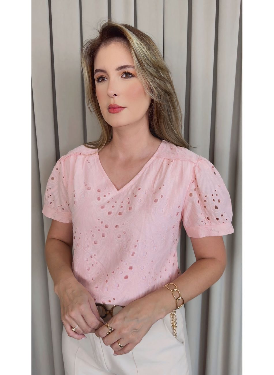 Blusa Feminina Em Lese Bordada - Ro... - D'Menina