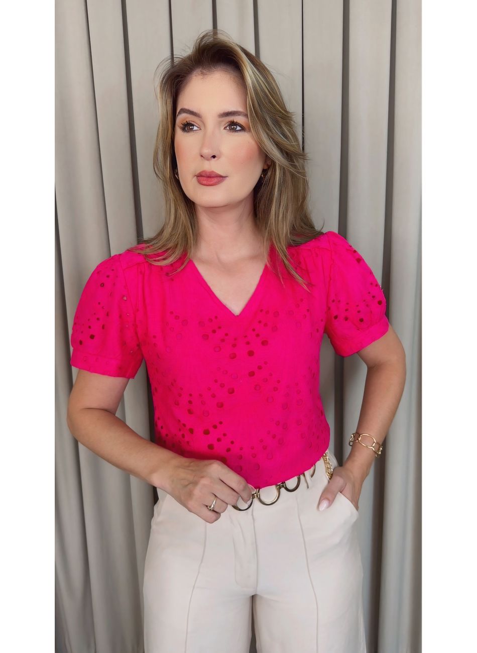 Blusa Feminina Em Lese Bordada - Pi... - D'Menina