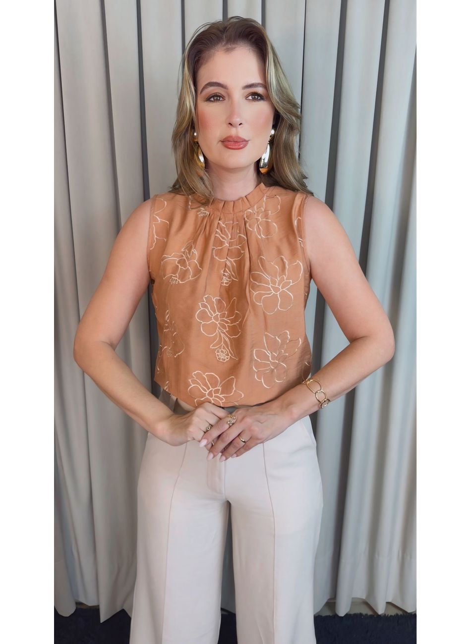 Regata Feminina Plisada Bordada - T... - D'Menina