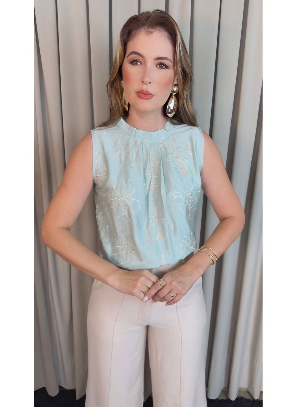 Regata Feminina Plisada Bordada - V... - D'Menina