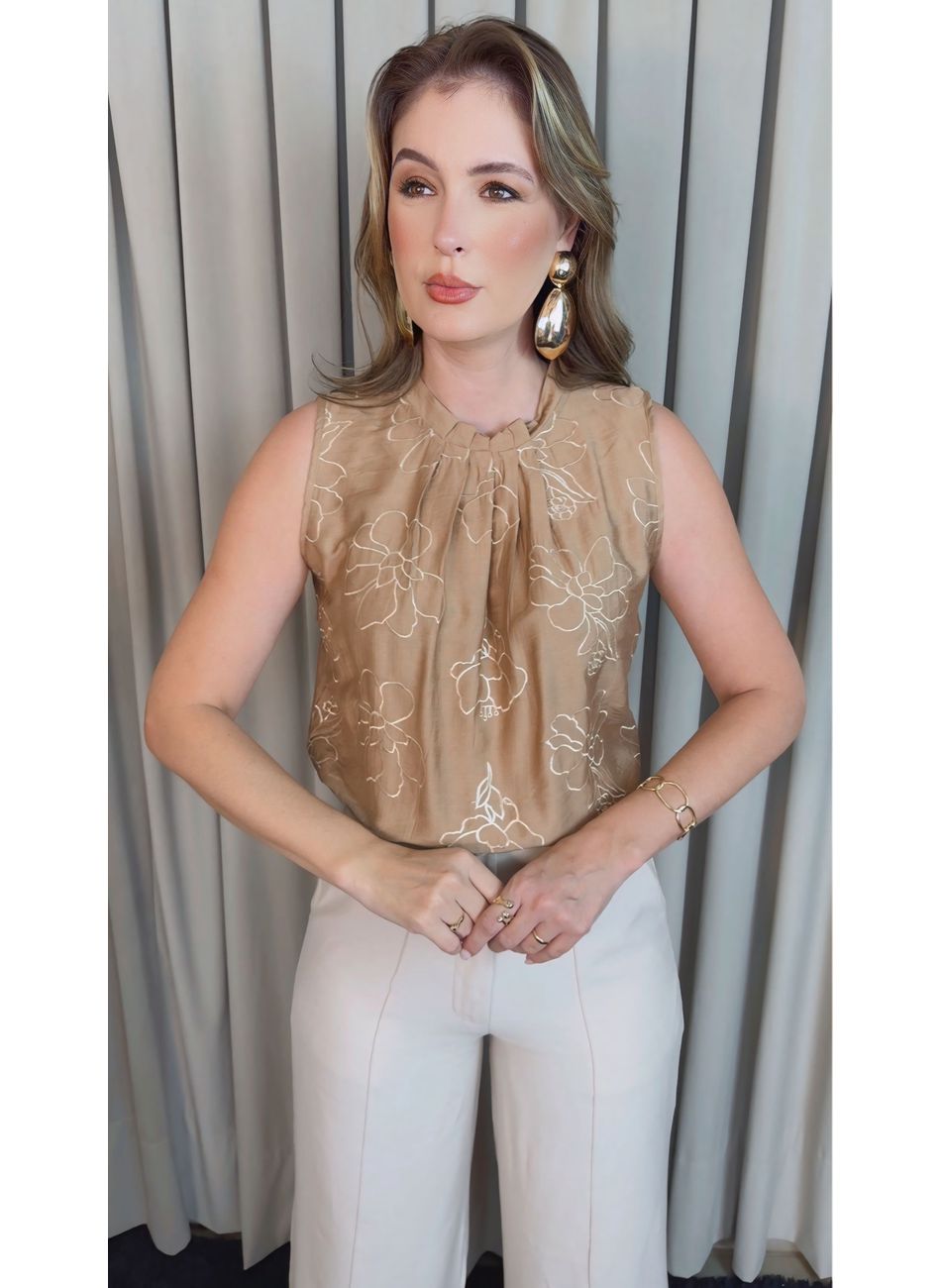 Regata Feminina Plisada Bordada - N... - D'Menina