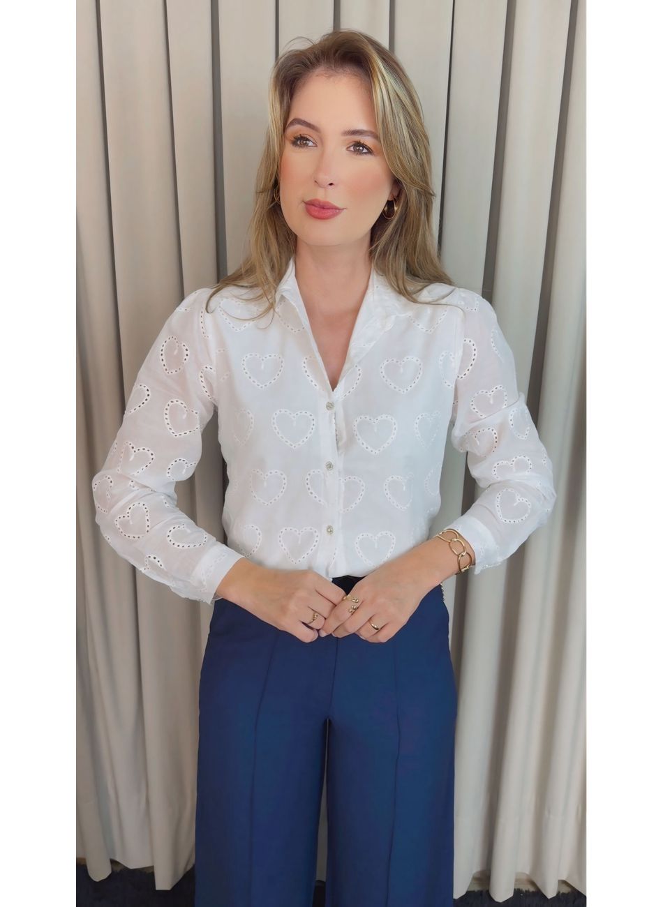 Camisa Feminina Manga Longa Bordada... - D'Menina