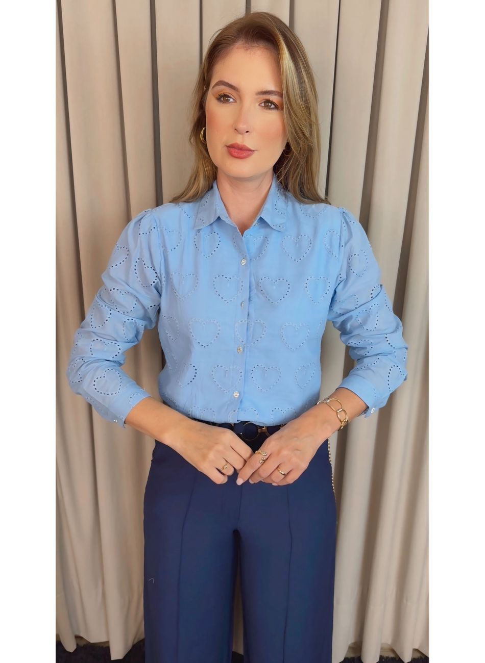 Camisa Feminina Manga Longa Bordada... - D'Menina