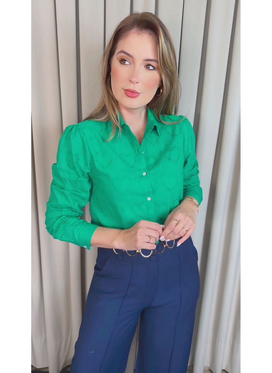 Camisa Feminina Manga Longa Bordada... - D'Menina