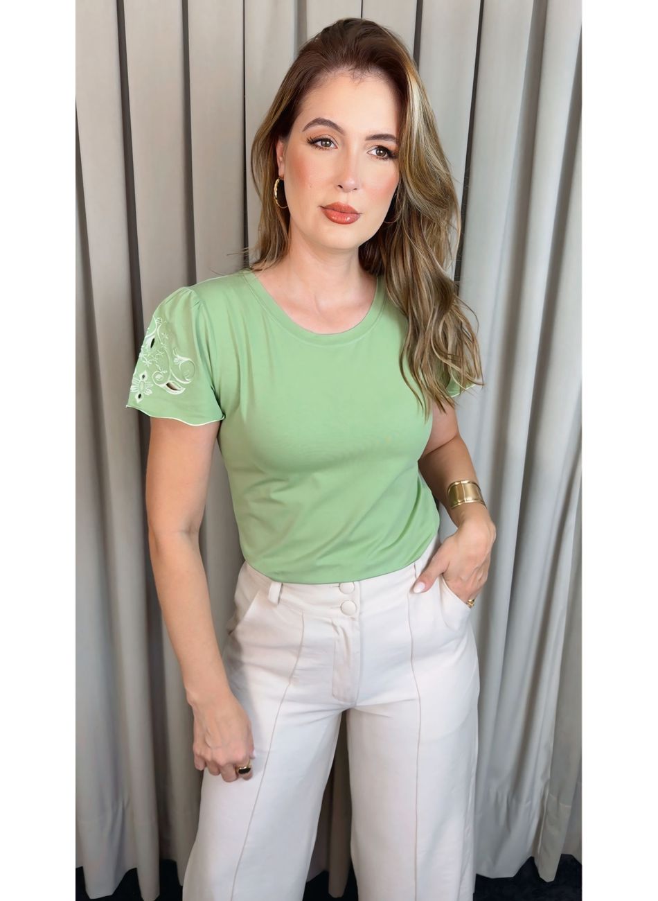T-shirt Feminina Manguinha Bordada ... - D'Menina