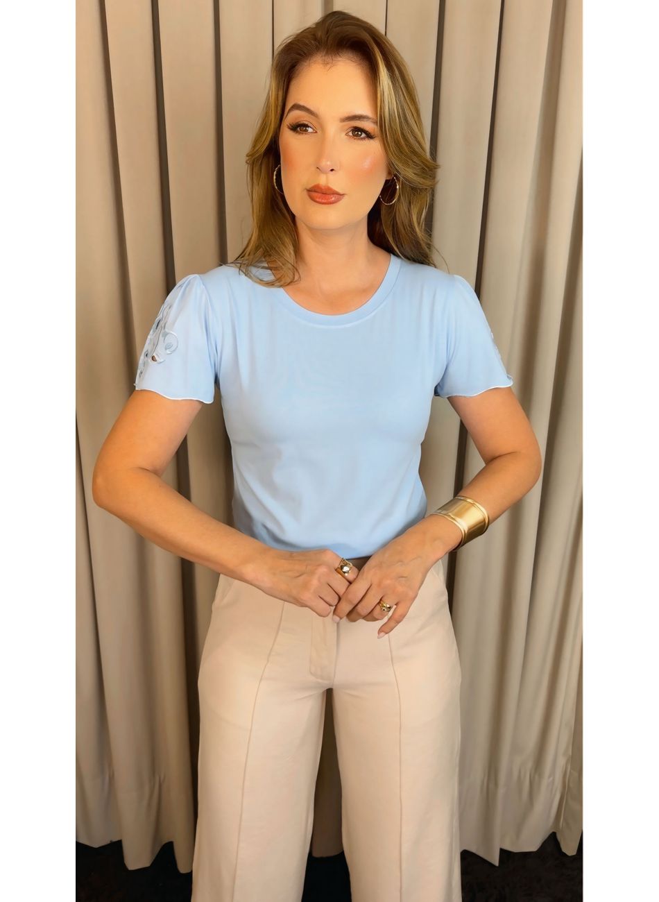 T-shirt Feminina Manguinha Bordada ... - D'Menina