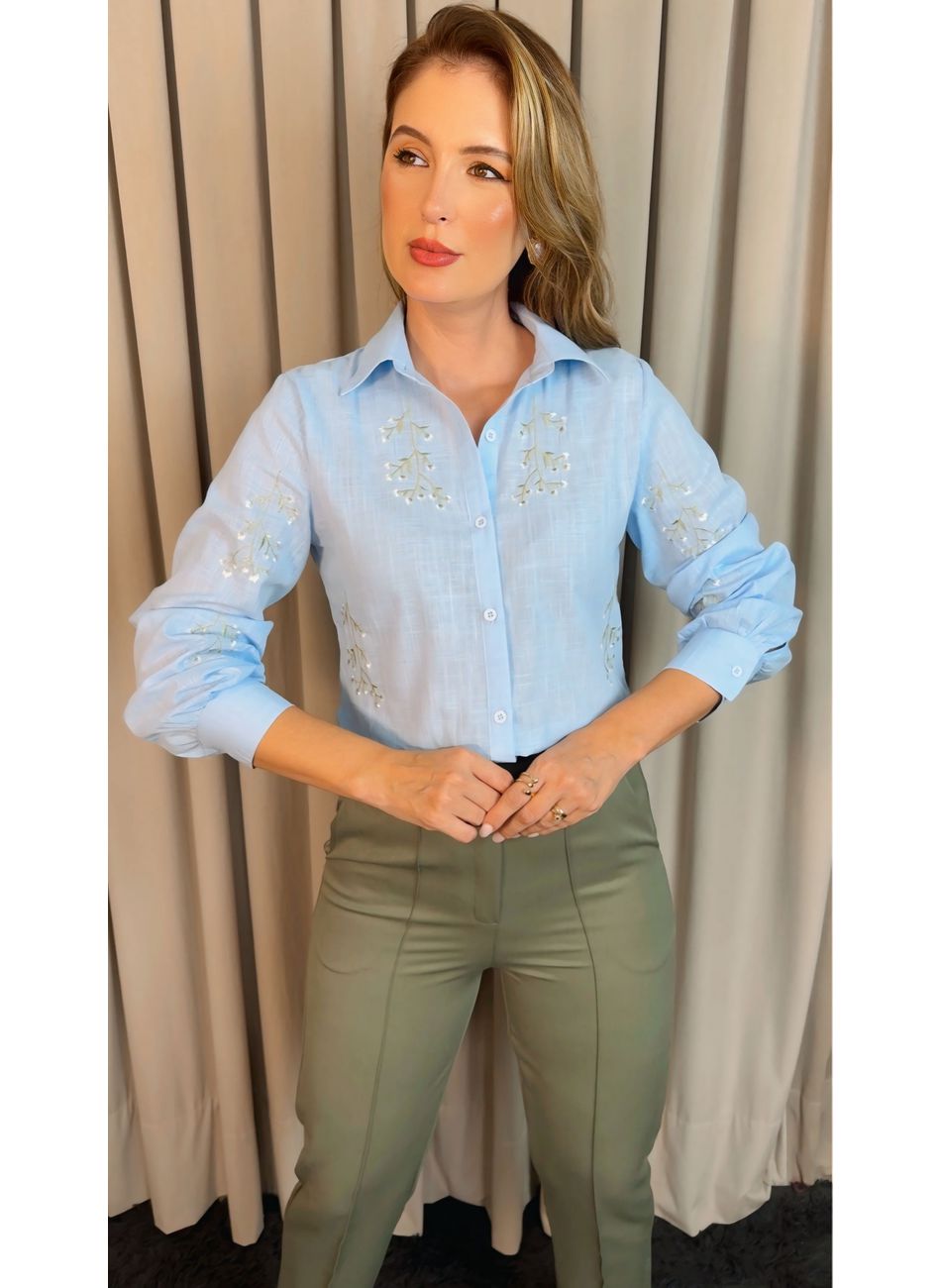 Camisa Feminina Manga Longa Bordada... - D'Menina