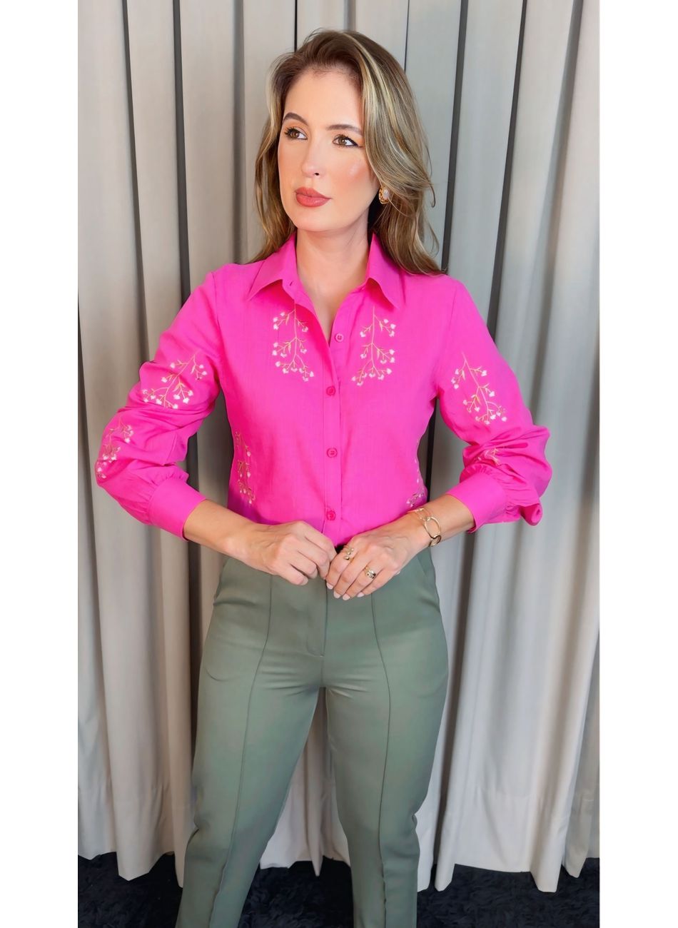 Camisa Feminina Manga Longa Bordada... - D'Menina