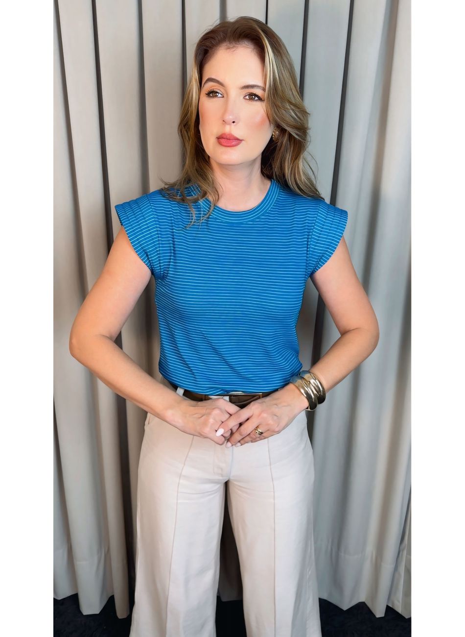 T-shirt Feminina Malha Aba - Azul L... - D'Menina
