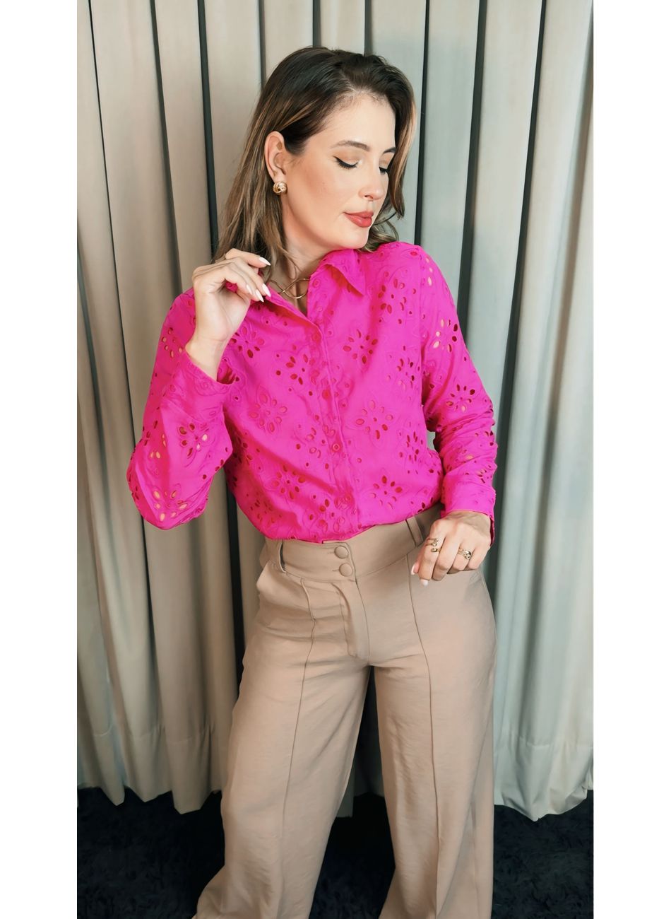 Camisa Feminina Manga Longa Bordada... - D'Menina