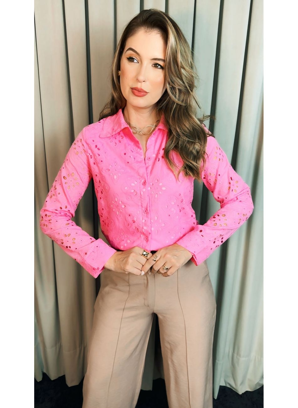 Camisa Feminina Manga Longa Bordada... - D'Menina