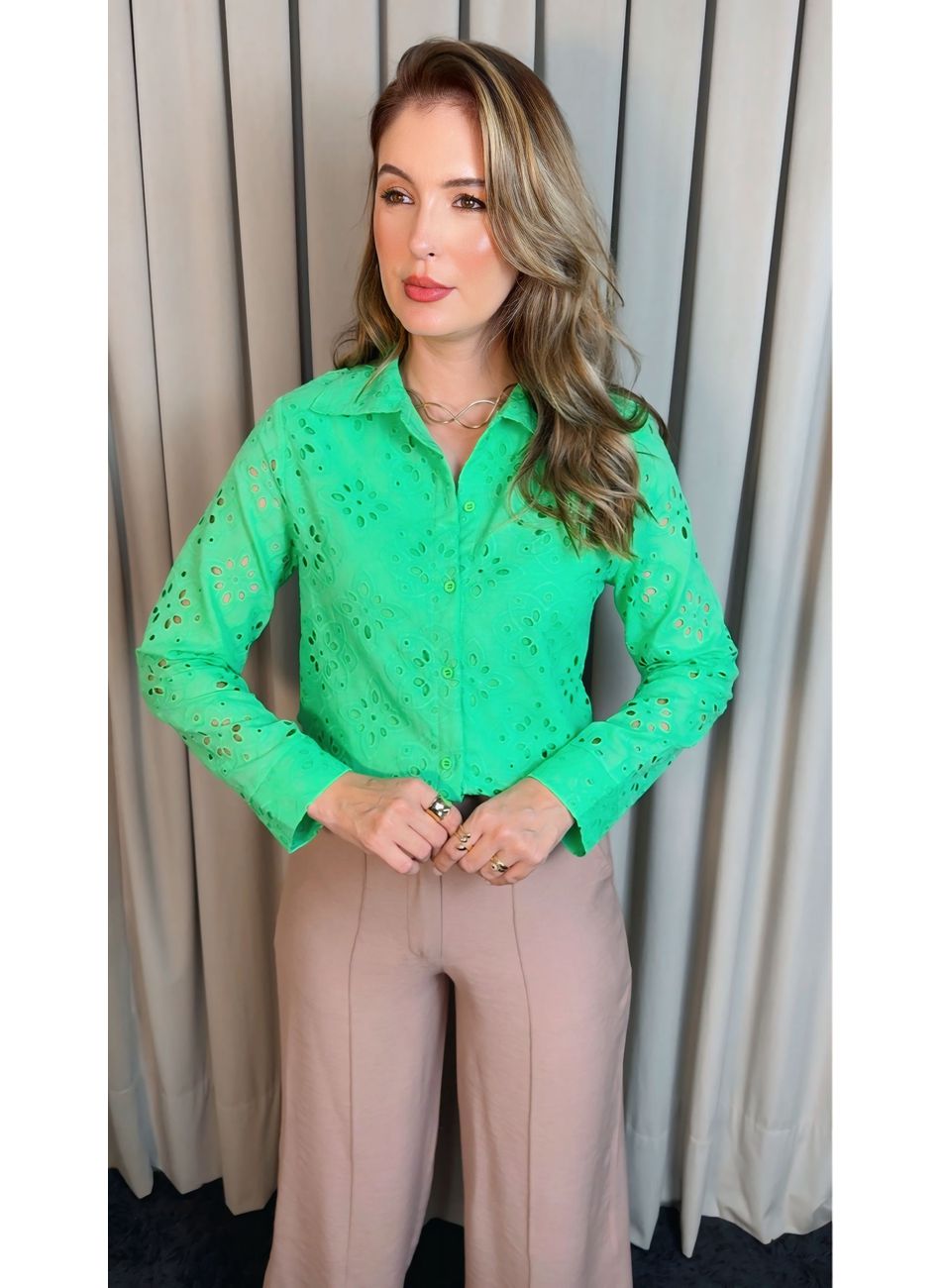 Camisa Feminina Manga Longa Bordada... - D'Menina