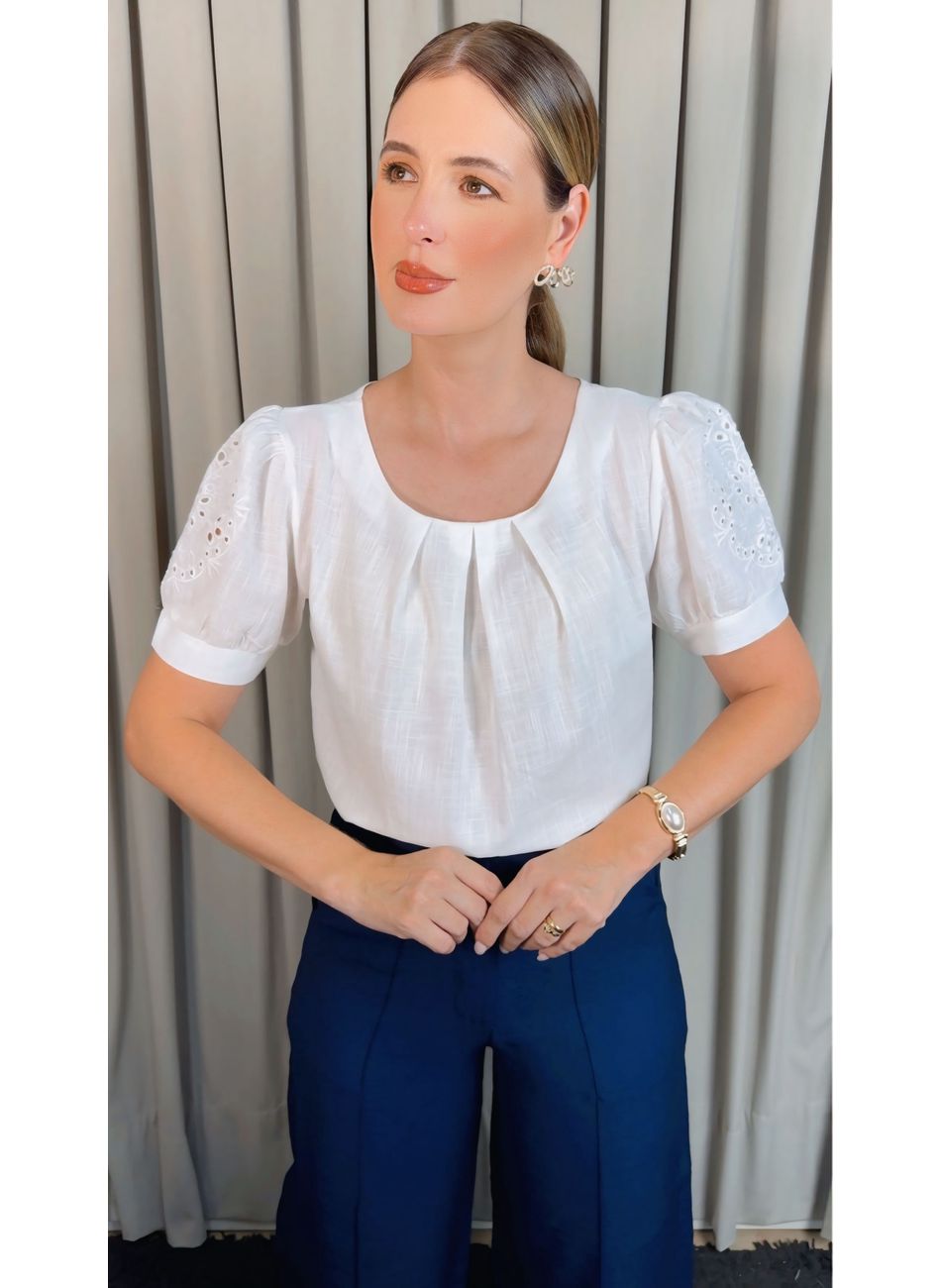 Blusa Feminina Manguinha Bordada - ... - D'Menina
