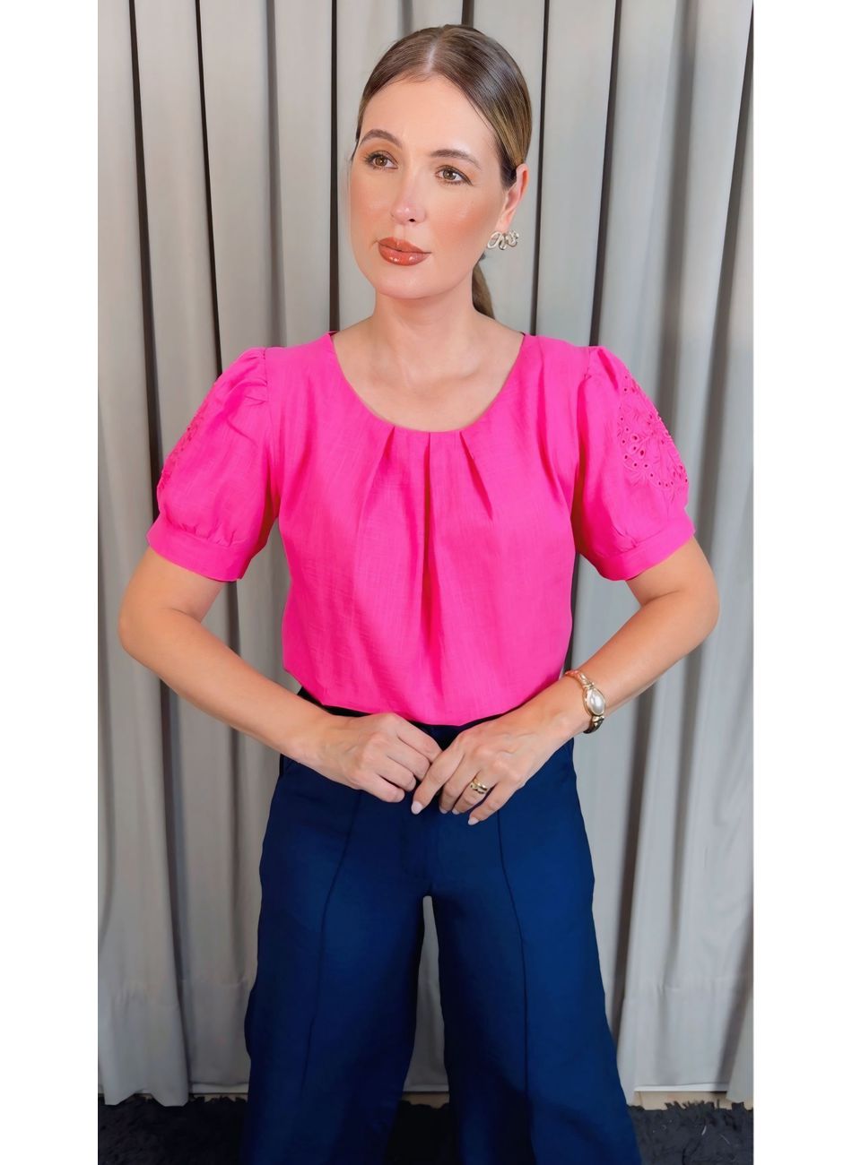 Blusa Feminina Manguinha Bordada - ... - D'Menina