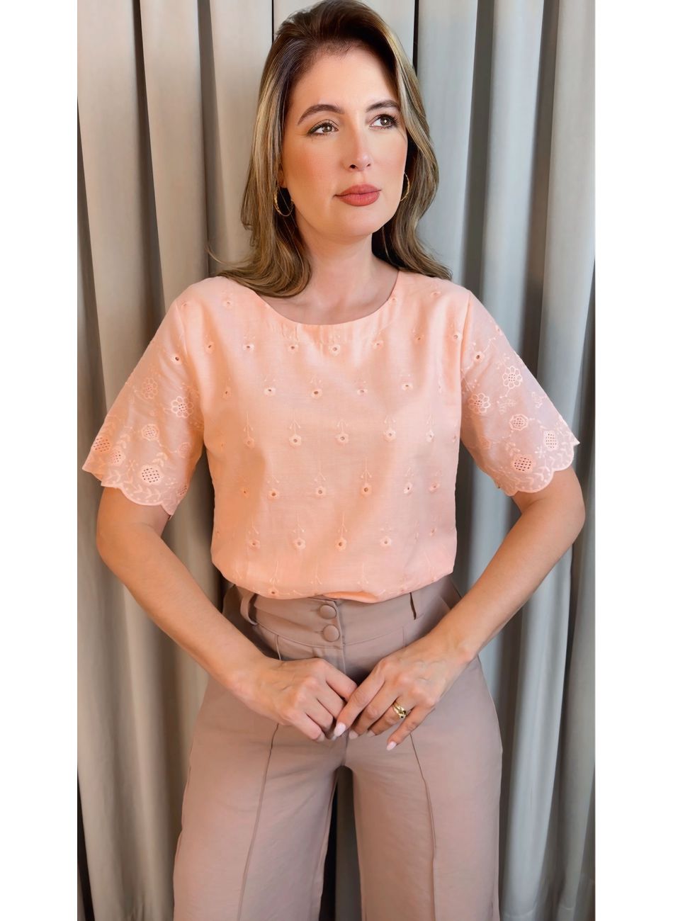 Blusa Feminina Em Lese Bordada - Ro... - D'Menina