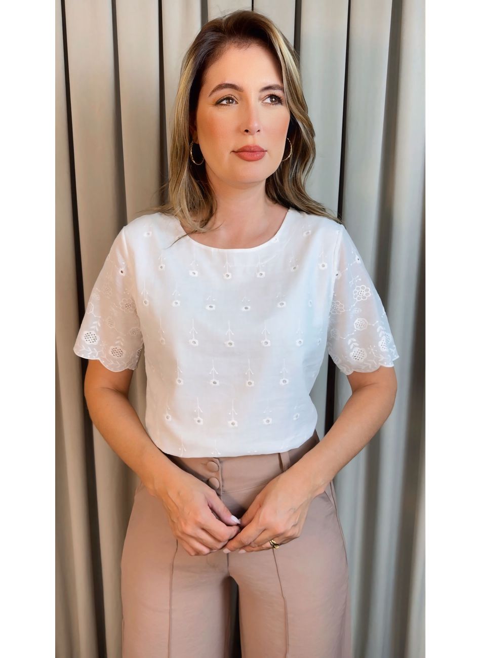 Blusa Feminina Em Lese Bordada - Br... - D'Menina