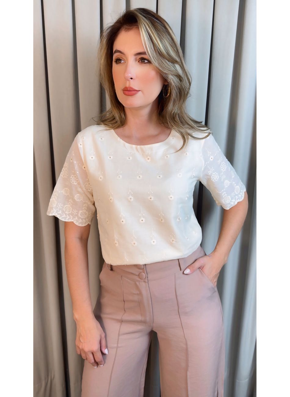 Blusa Feminina Em Lese Bordada - of... - D'Menina