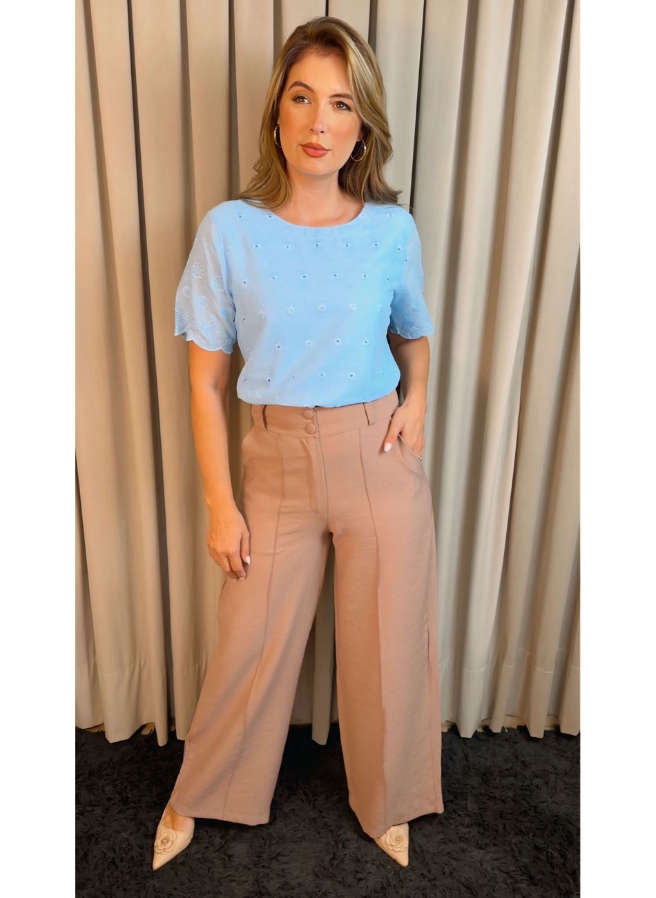 Blusa Feminina Em Lese Bordada - Az... - D'Menina