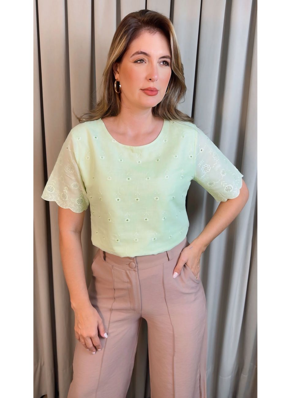 Blusa Feminina Em Lese Bordada - Ve... - D'Menina