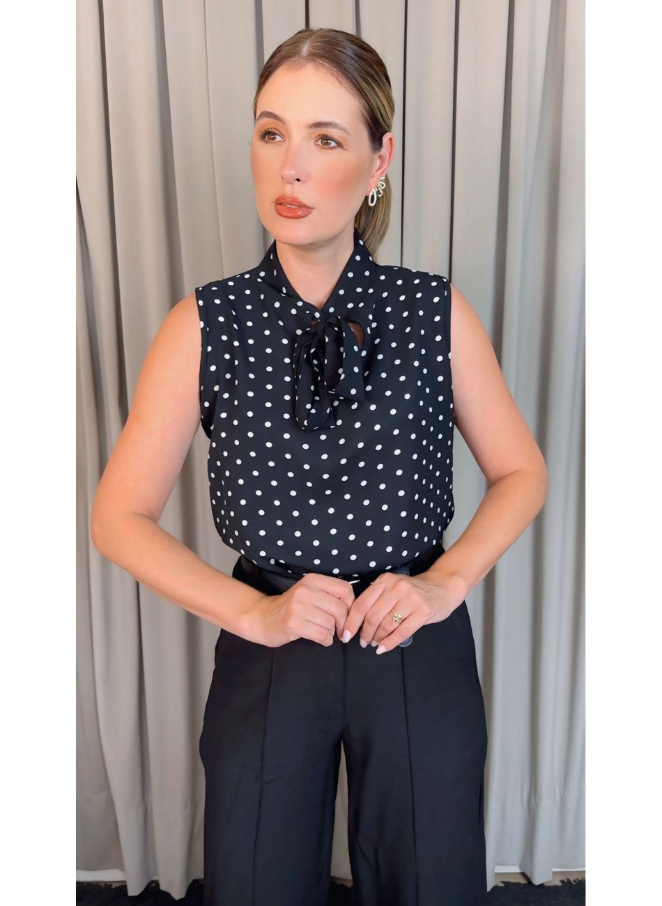 Blusa Feminina Poa Laço - Preto - C... - D'Menina