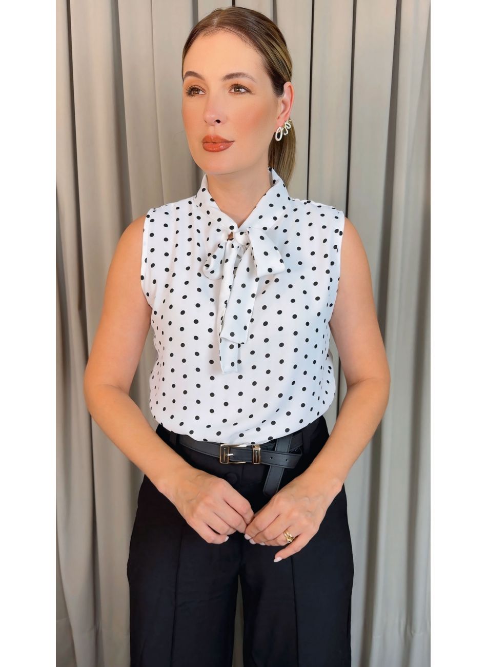 Blusa Feminina Poa Laço - Branco - ... - D'Menina
