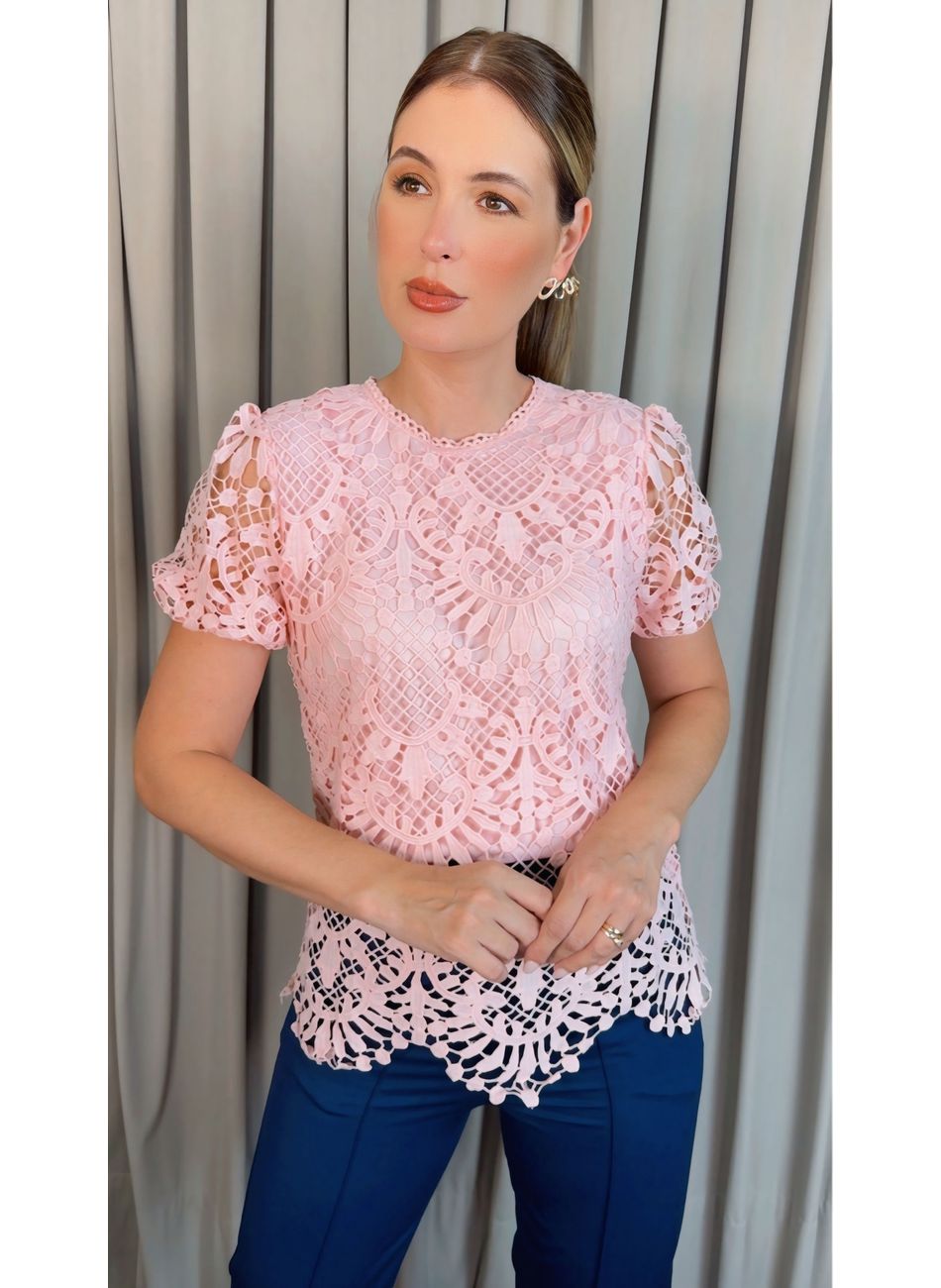 Blusa Feminina Em Guipir Bordada De... - D'Menina