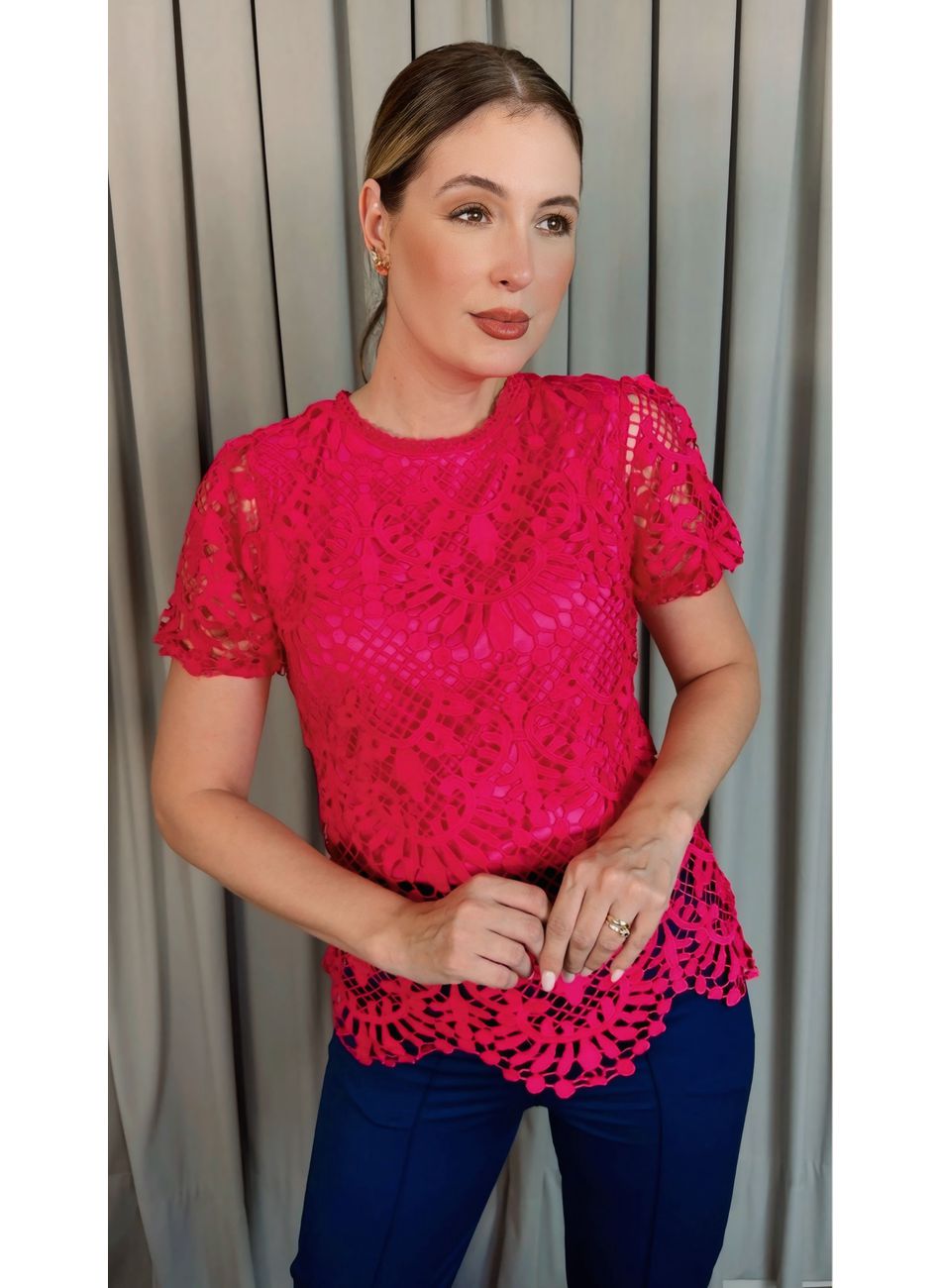 Blusa Feminina Em Guipir Bordada De... - D'Menina