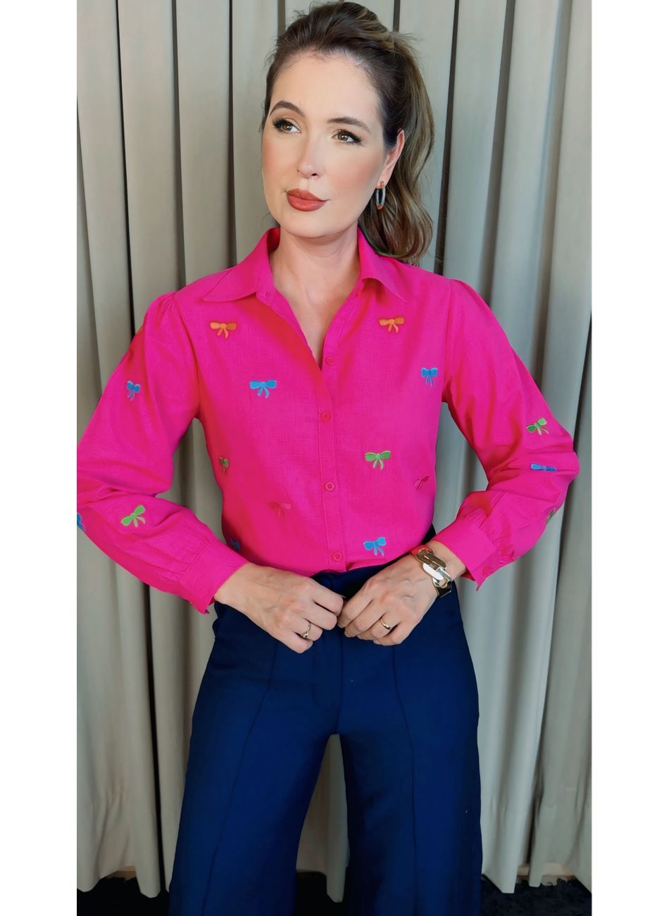 Camisa Feminina Manga Longa Bordada... - D'Menina