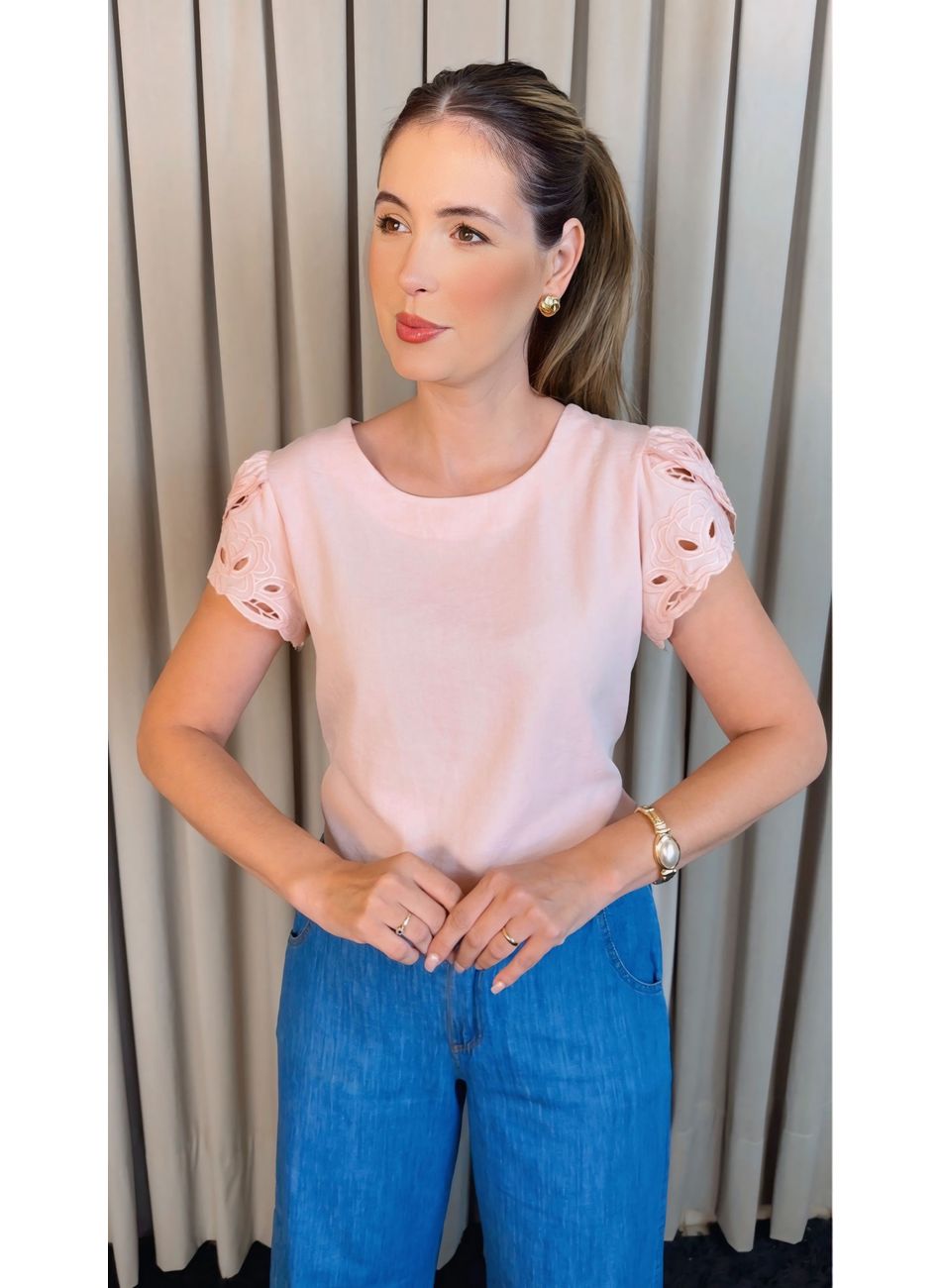 Blusa Feminina Manga Bordada Delica... - D'Menina